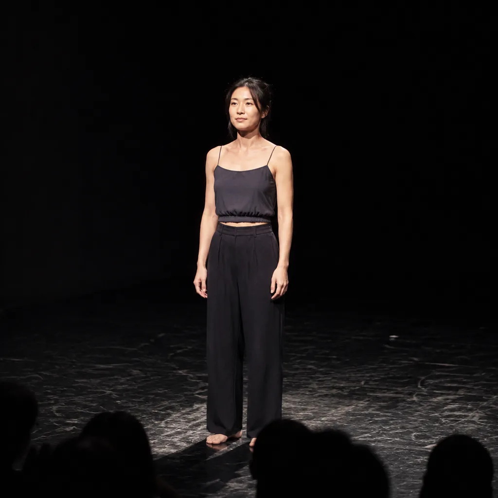 차분한 자세로 객석을 바라보는 무대 위 퍼포머